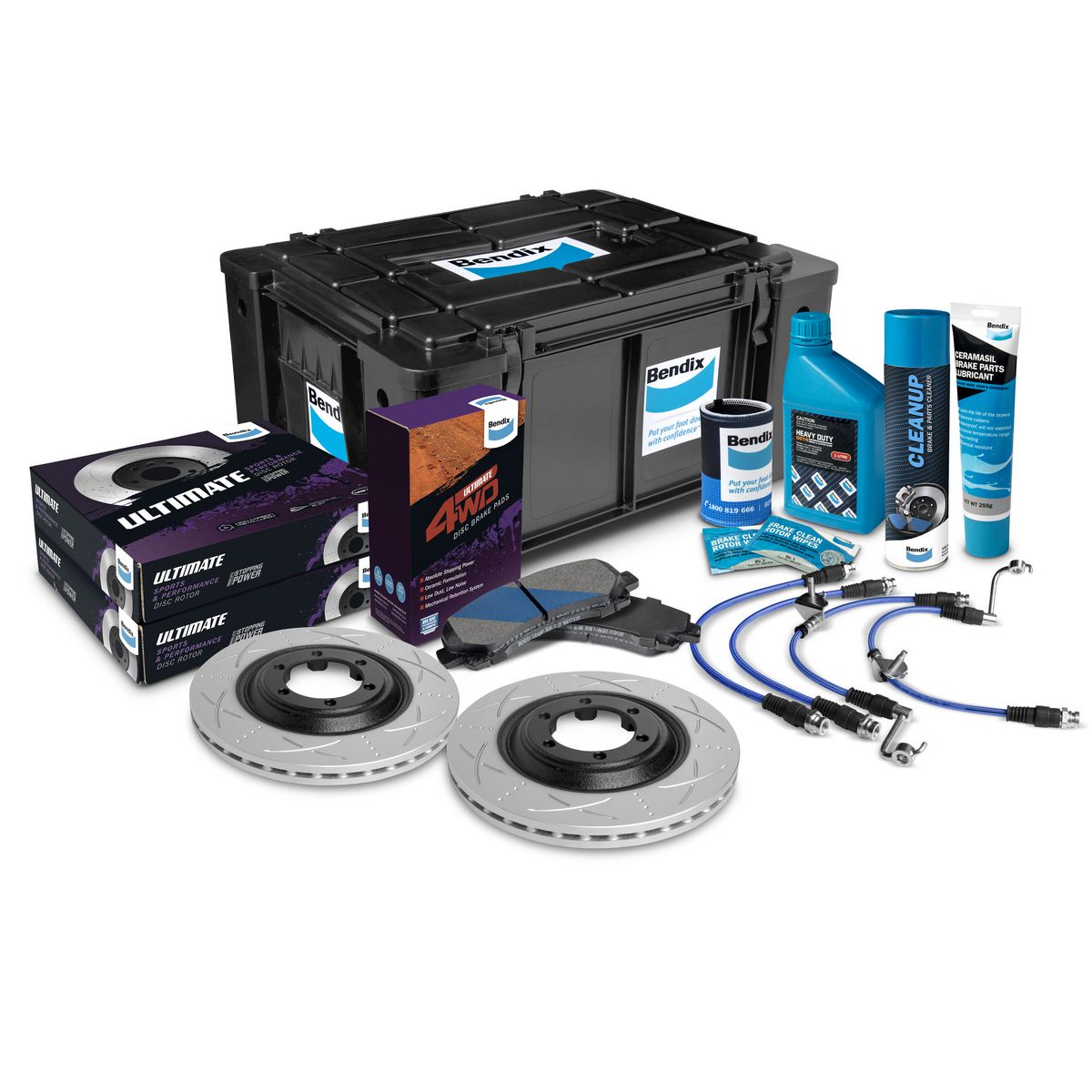 Bendix Ultimate 4x4 Brake Upgrade Kit Front (Suits 2" Lift) fits Toyota Hilux - U4WD-BUK4+2