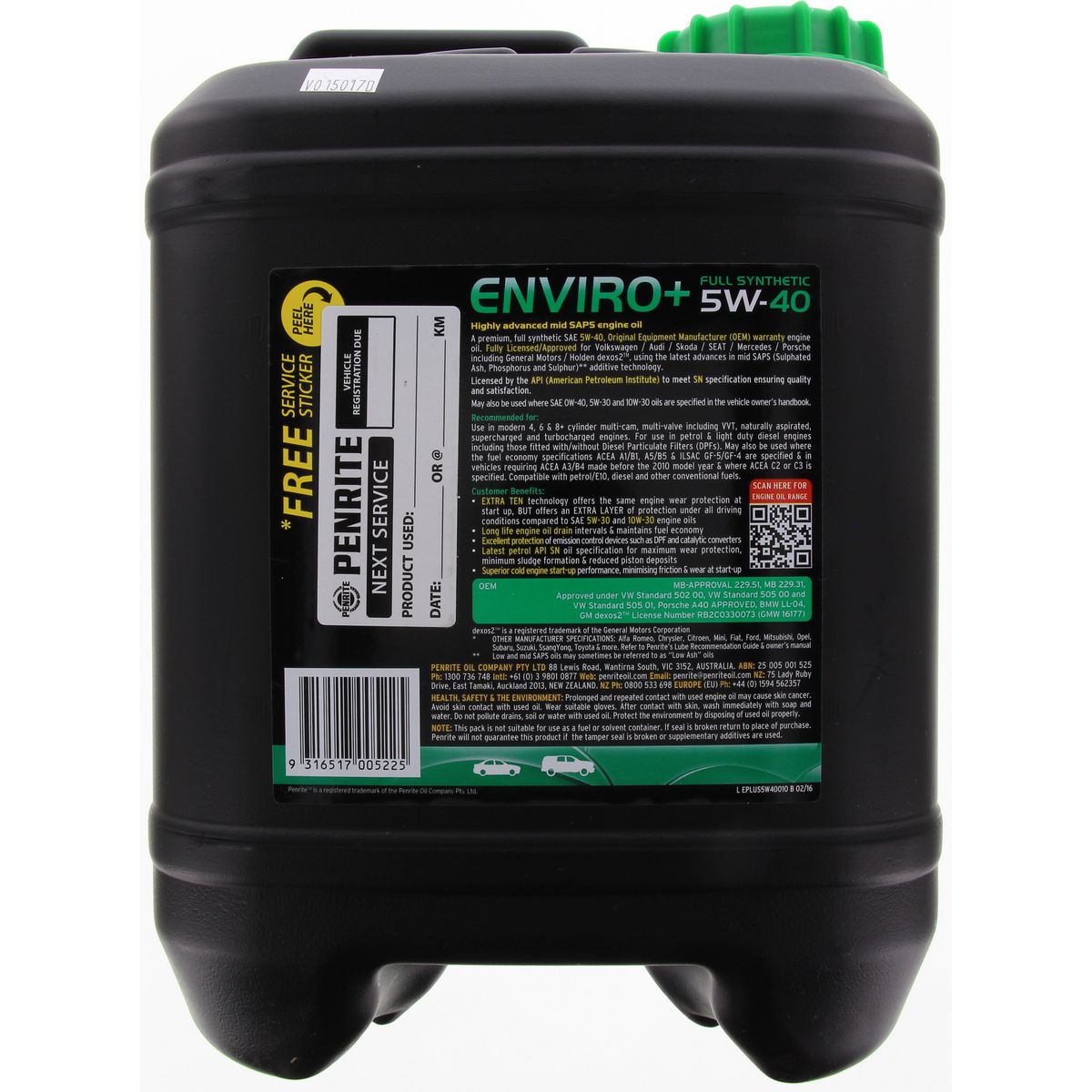 Penrite Enviro+ 5W-40 Engine Oil 10L - EPLUS5W40010