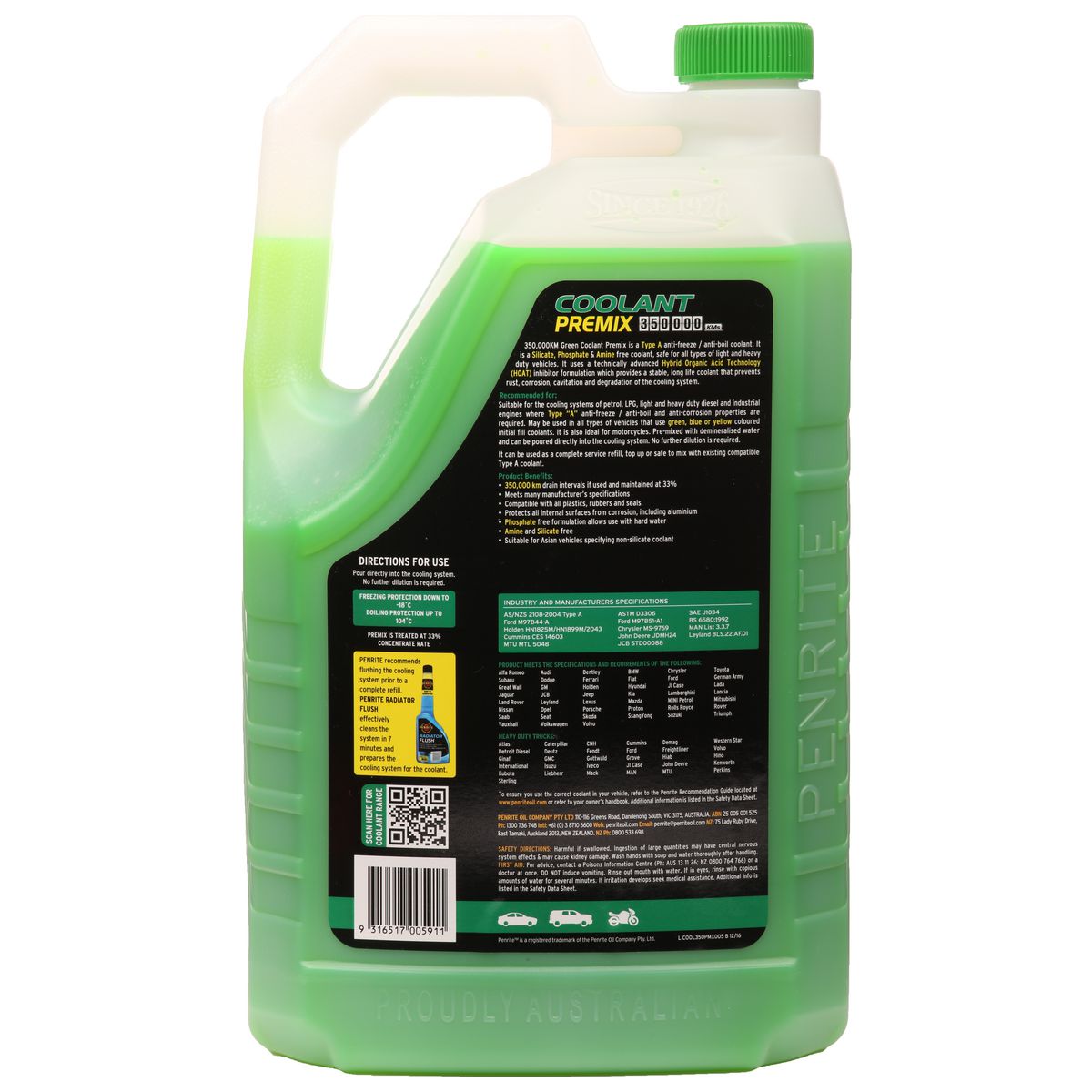 Penrite 350,000km Green Anti-Freeze Coolant Premix 5L - COOL350PMX005