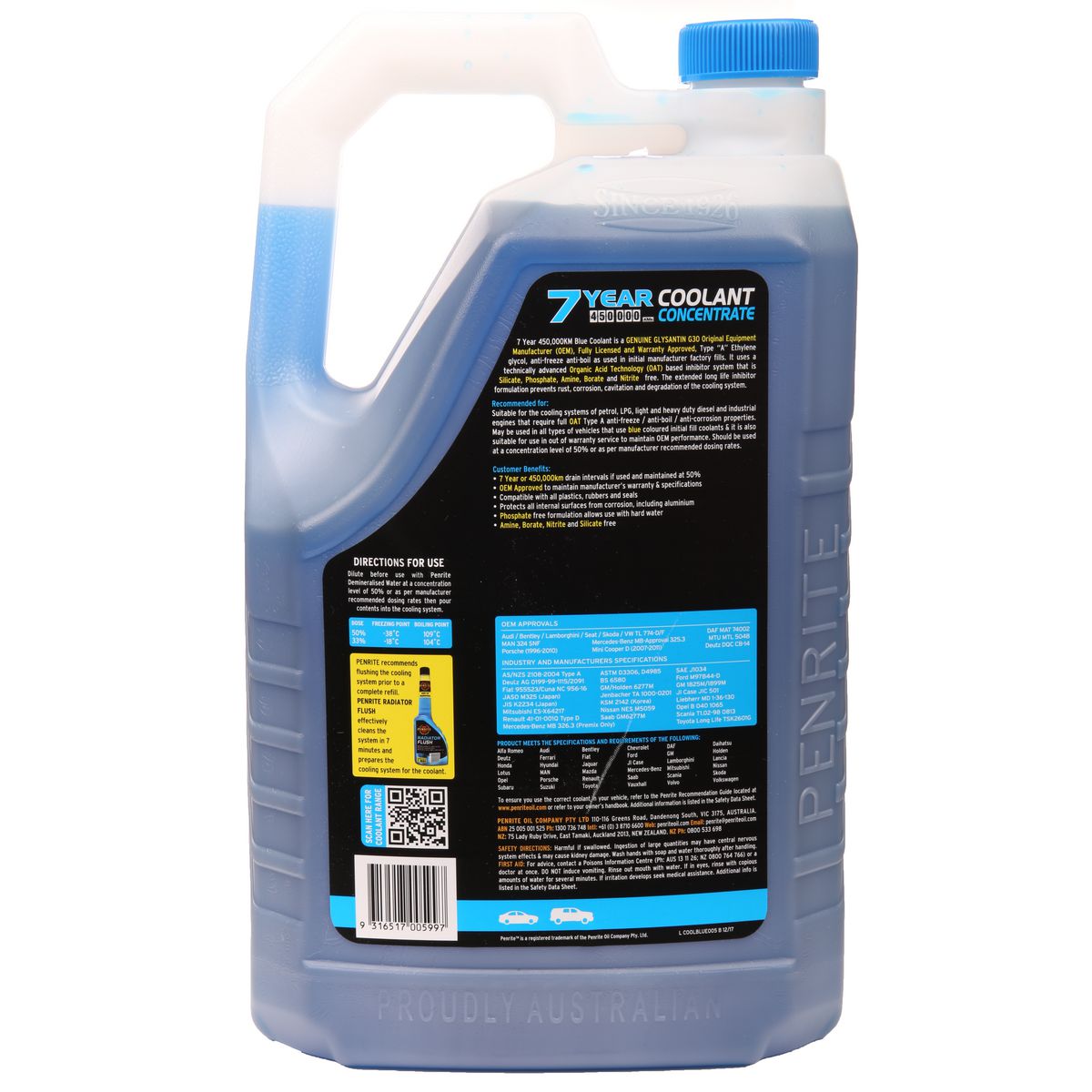 Penrite 7 Year 450,000km Blue Coolant Concentrate 5L - COOLBLUE005
