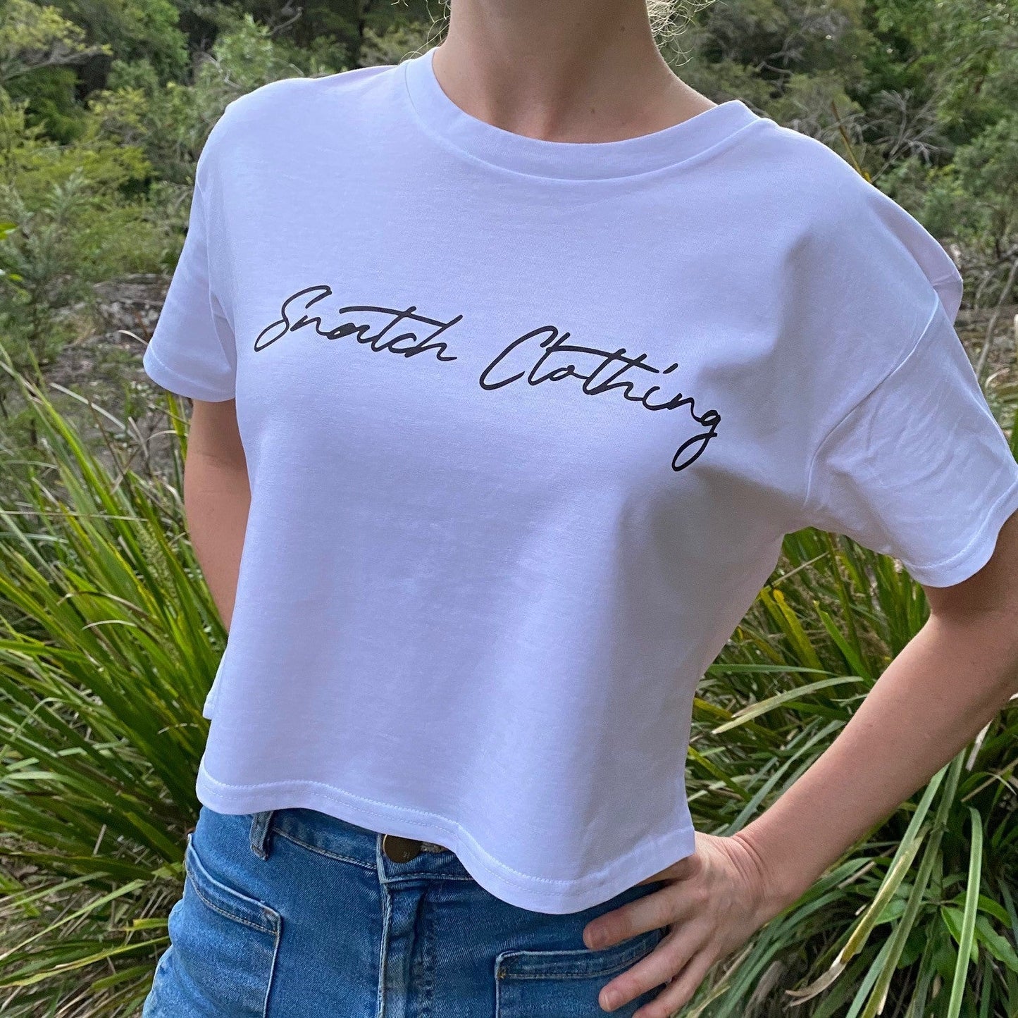 Crew Tee Crop Graphic Print Adventure Seeker Ladies White