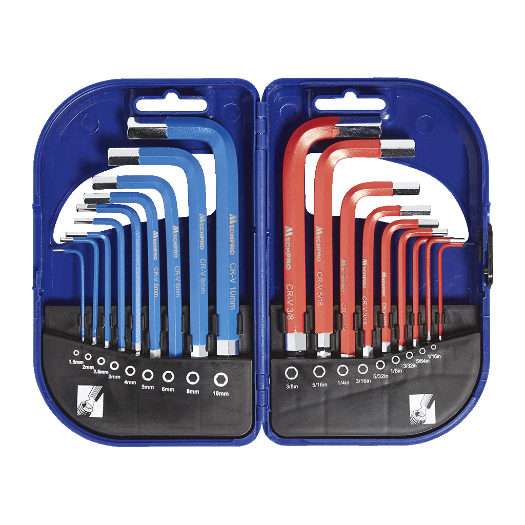 Mechpro Blue Hex Key Short Arm Set Metric/SAE 18pc - MPBHK107K