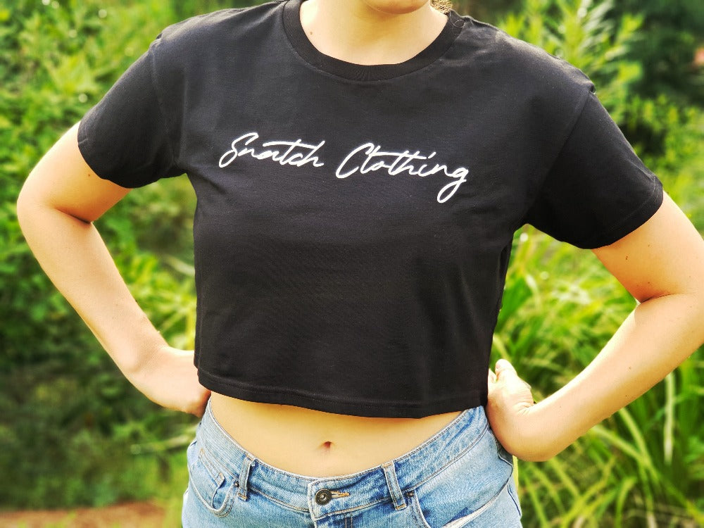 Crew Tee Crop Graphic Print Adventure Seeker Ladies Black