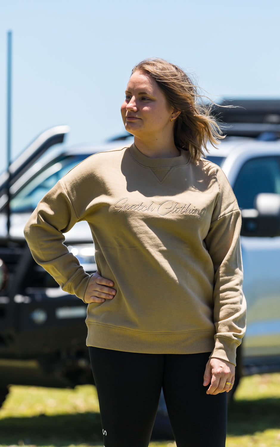 Women's Embroidered Crew Sweater Sand - SF2001SD