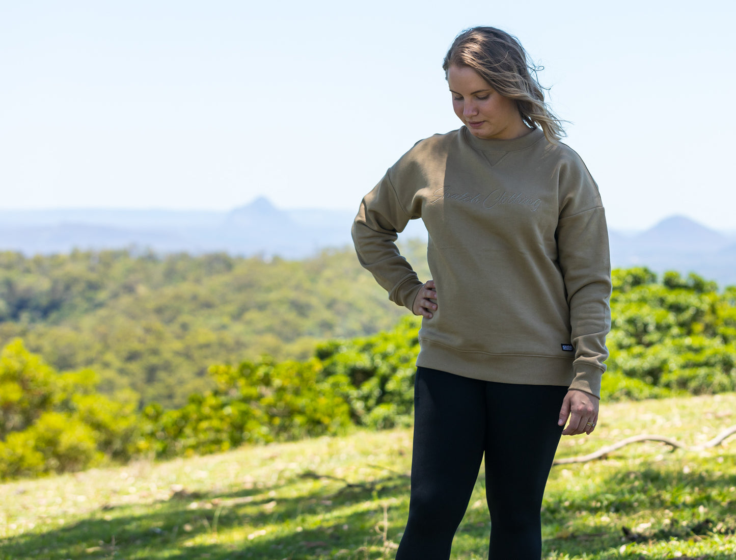 Women's Embroidered Crew Sweater Sand - SF2001SD