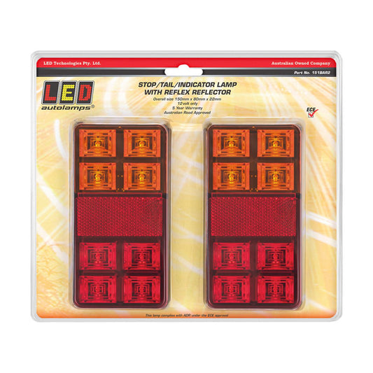LED Autolamps 12V LED Stop/Tail/Indicator Lamp With Reflex Reflector 2 Pack - 151BAR2