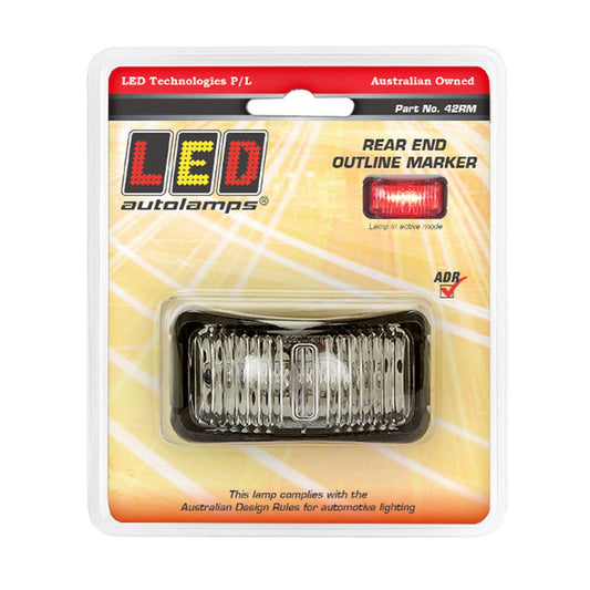 LED Autolamps Rear End Outline LED Marker Red 12/24v Red Lens 16cm Cable Blister Pack - 42RM