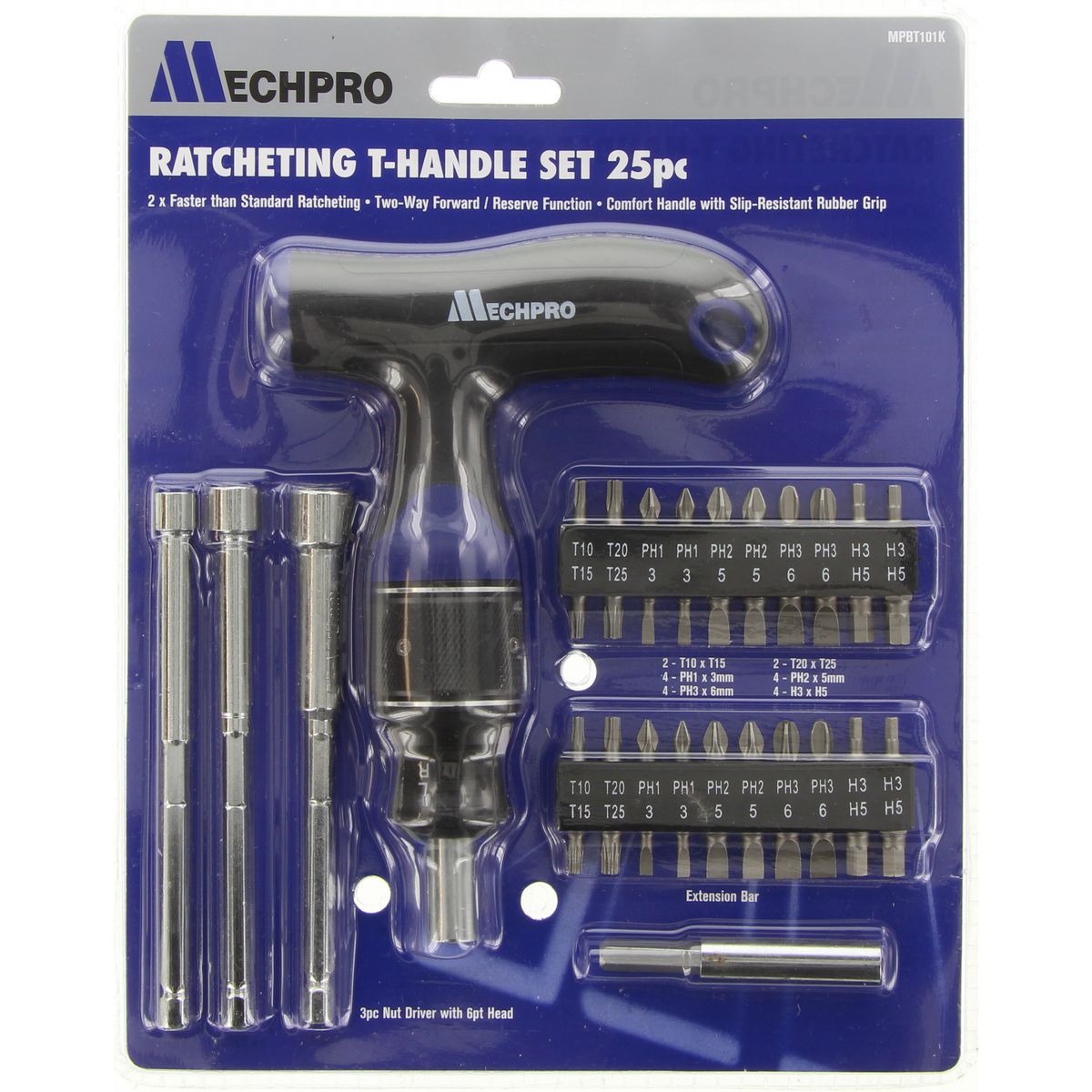 Mechpro Blue Ratcheting T-Handle Set 25pc - MPBT101K