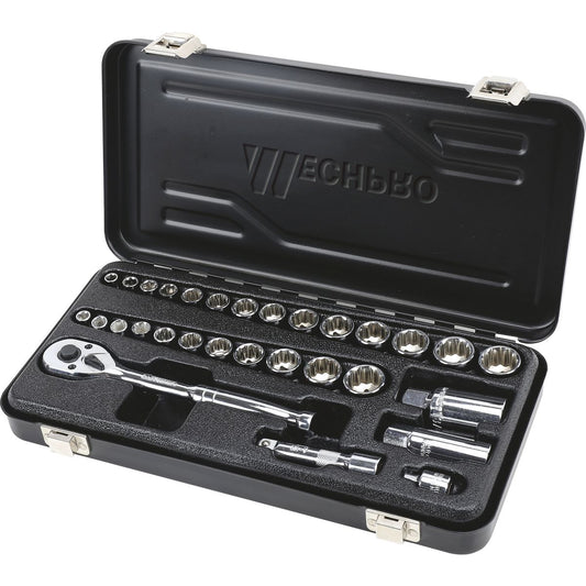 Mechpro Blue Socket Set Metric/SAE 1/4In & 3/8In Drive 30pc - MPBSK128K