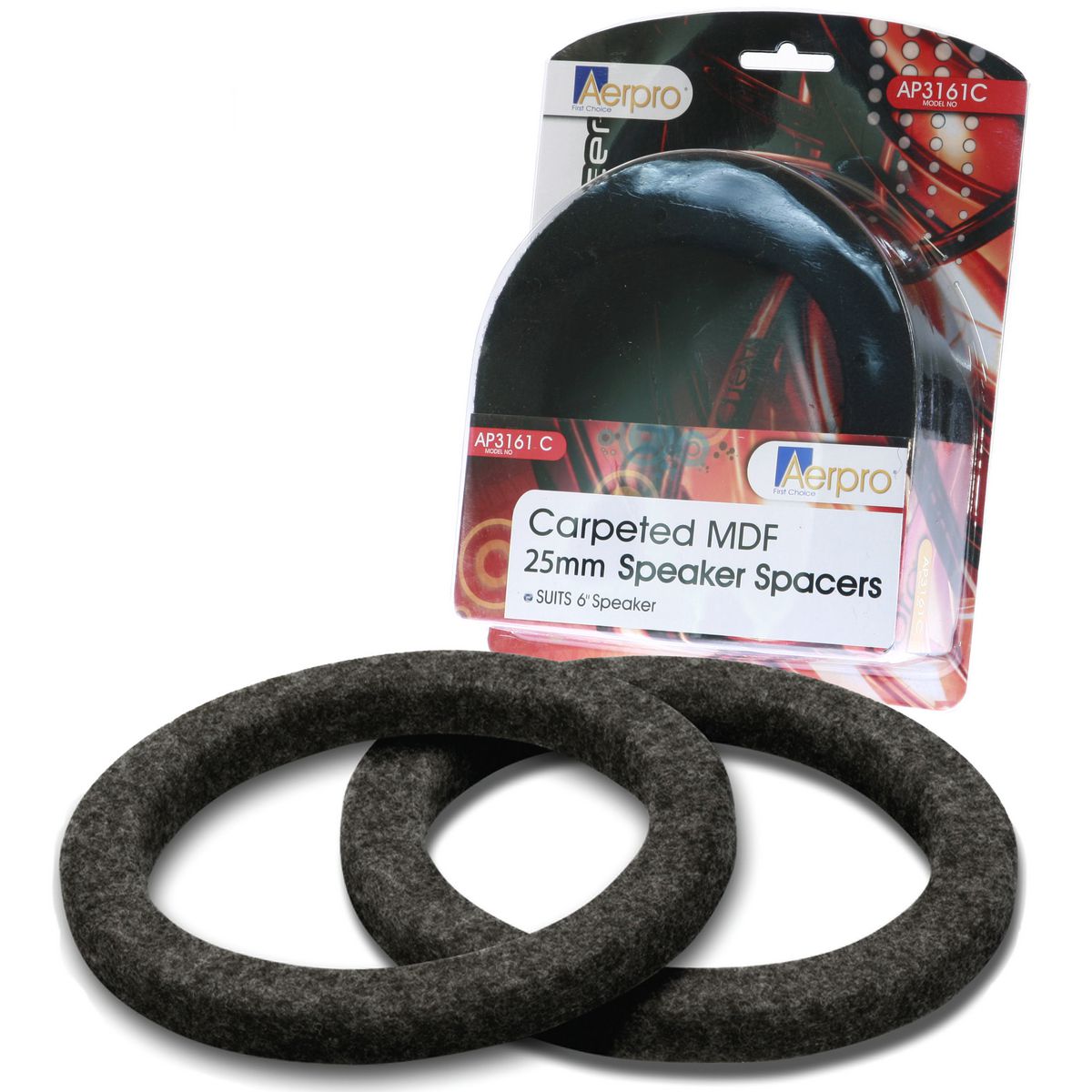 Aerpro Speaker Spacers 6" MDF Pair Black Carpet - AP3161C