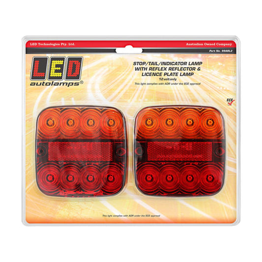 LED Autolamps 12V LED Stop/Tail/Indicator Lamp With Licence Plate Lamp Blister Pack Containing Left & Right Lamps - 99ARL2