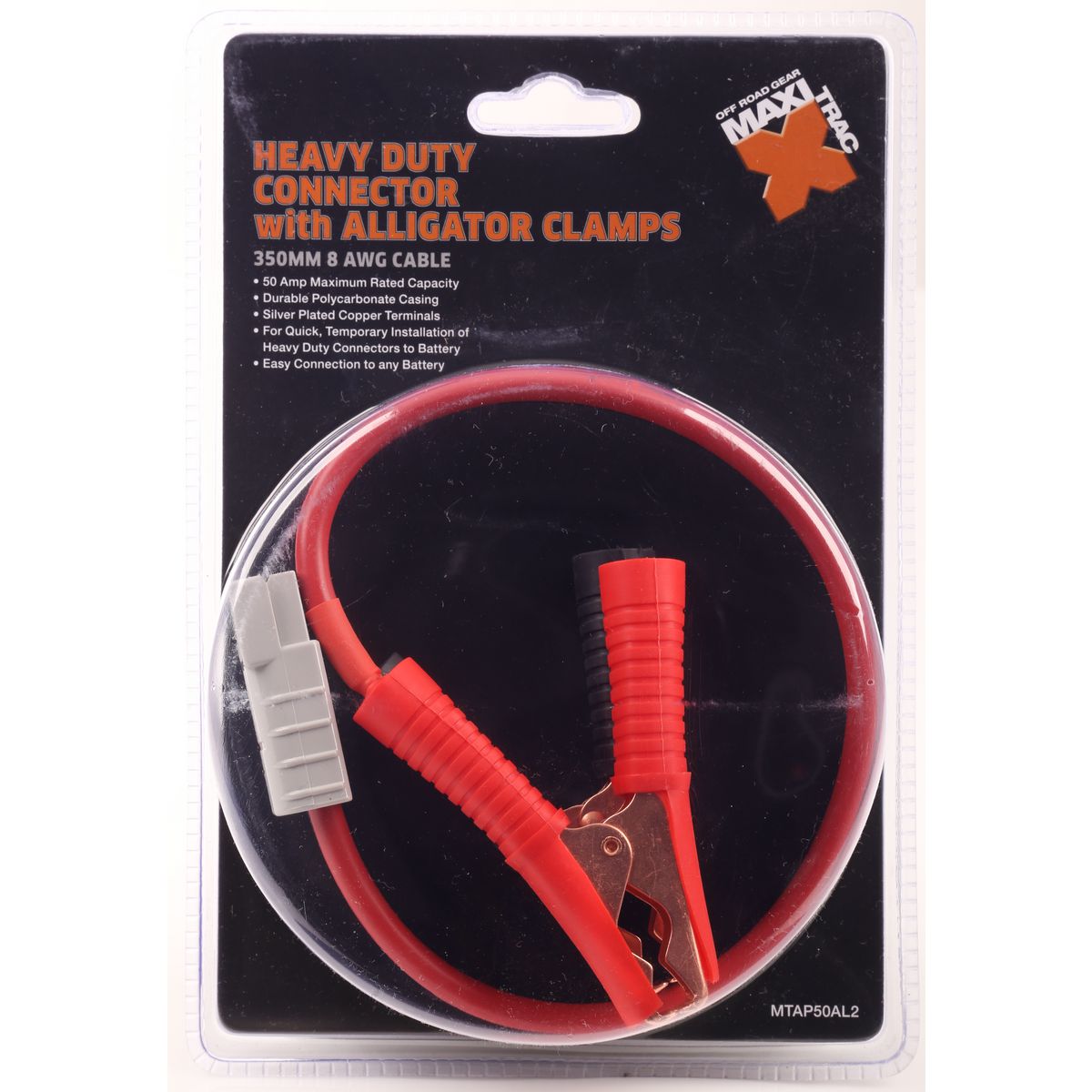 Maxi Trac Heavy Duty Connector With Alligator Clamps 350mm 50A - MTAP50AL2