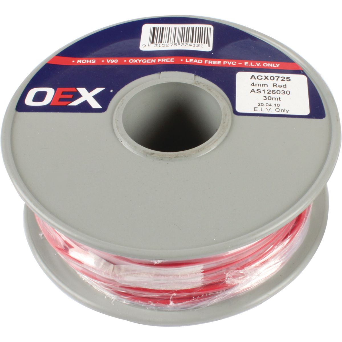 OEX Automotive Cable Single Core 4mm Red 30M Roll - ACX0725