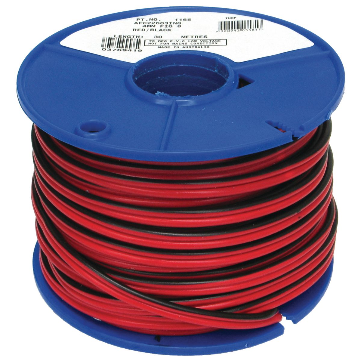 OEX Automotive Cable Twin Core 4mm Figure 8 Red W/Black Trace 30M Roll - ACX0804