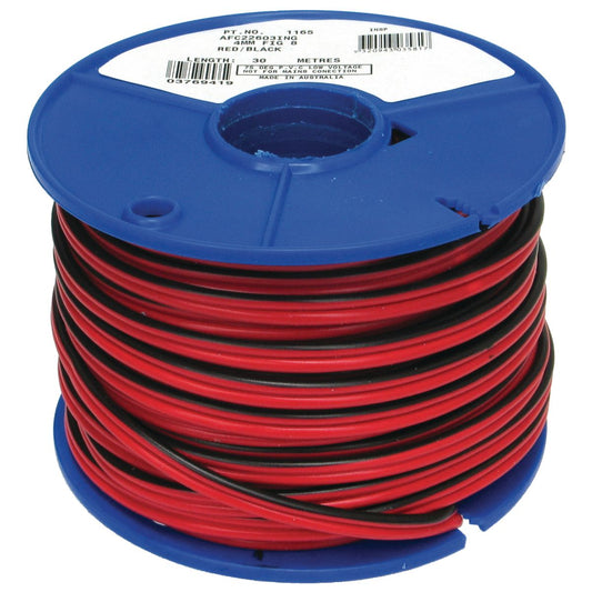 OEX Automotive Cable Twin Core 4mm Figure 8 Red W/Black Trace 30M Roll - ACX0804