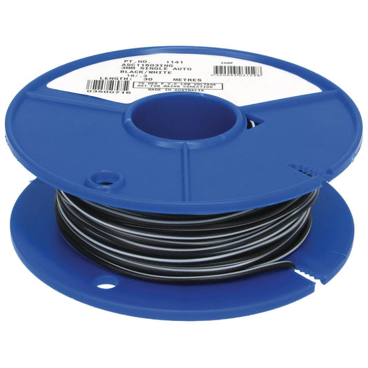 OEX Automotive Cable Single Core 3mm Black W/White Trace 30M Roll - ACX0711