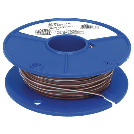 OEX Automotive Cable Single Core 3mm Brown W/White Trace 30M Roll - ACX0715