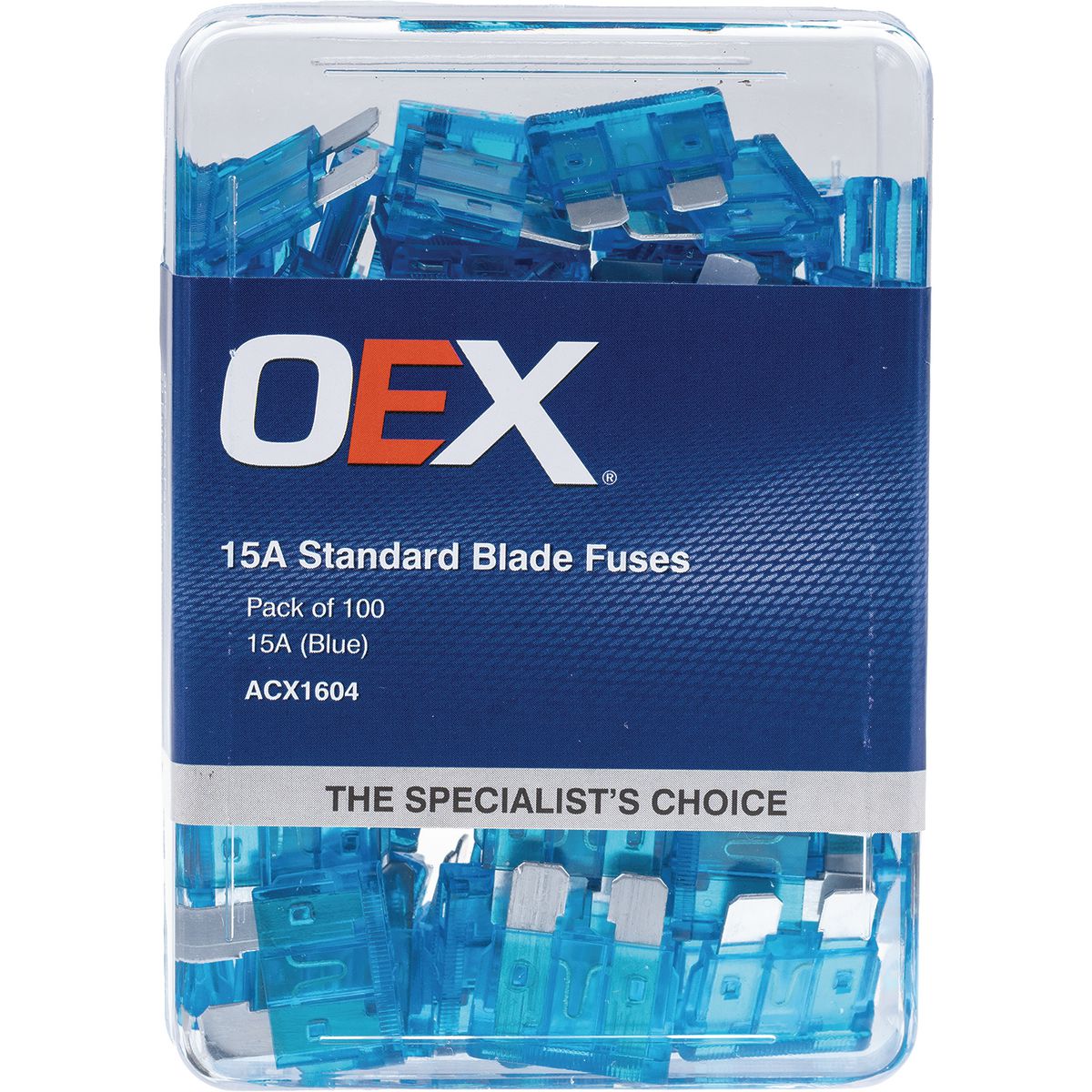 OEX Fuse Standard Blade 15A Blue (Pack of 100) - ACX1604