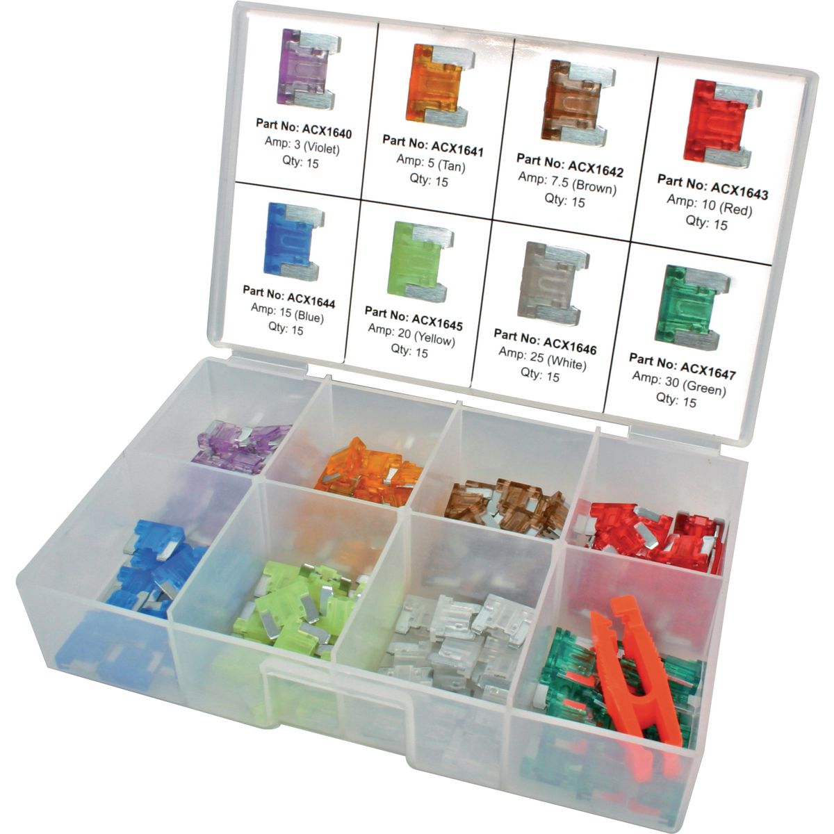 OEX Low Profile Mini Blade Fuse Assortment Kit - 120 Pieces - ACX1734