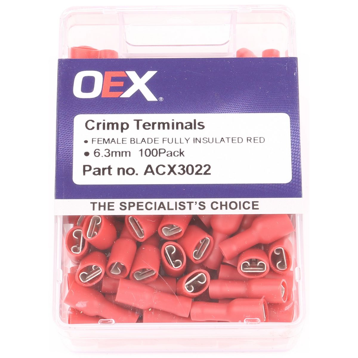 OEX Crimp Terminal Female Blade Red 6.3mm Vinyl (100 Pack) - ACX3022