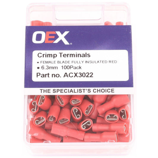 OEX Crimp Terminal Female Blade Red 6.3mm Vinyl (100 Pack) - ACX3022