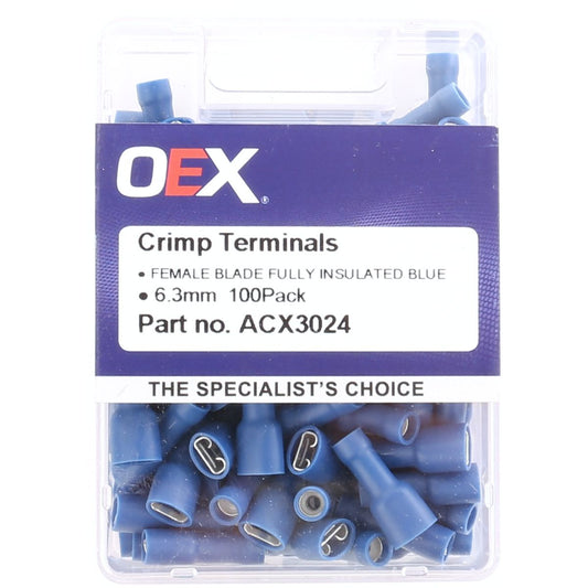 OEX Crimp Terminal Female Blade Blue 6.3mm Vinyl (100 Pack) - ACX3024