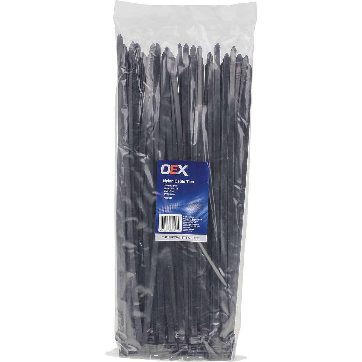 OEX Nylon Cable Ties 7.6mm x 370mm Black 100 Pack - ACX1321