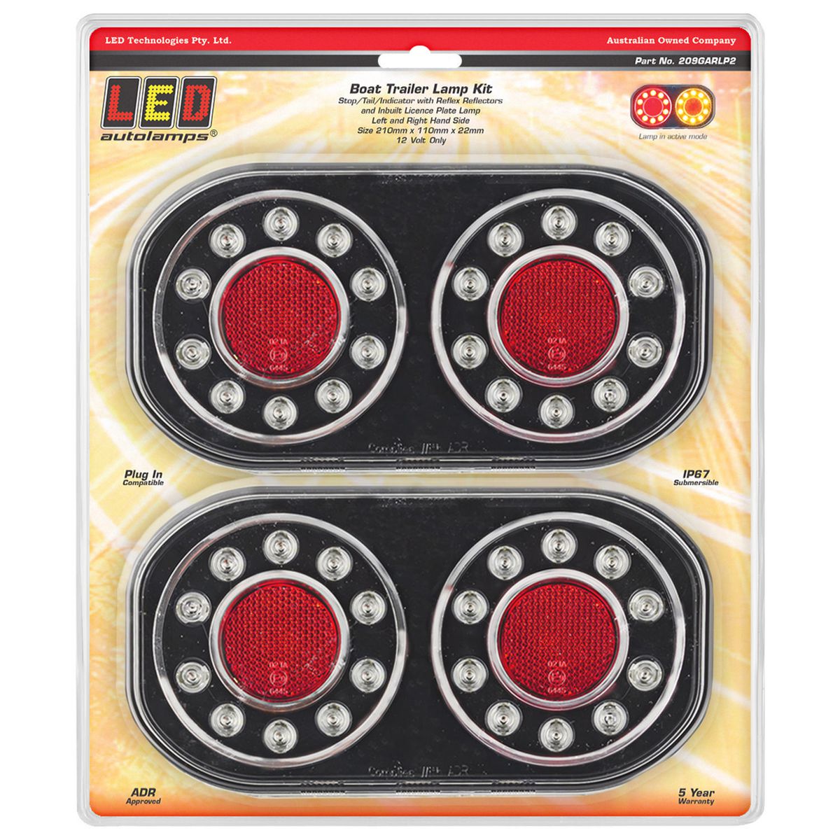 LED Autolamps 12V LED Stop/Tail/Indicator Lamp With Licence Plate Light Left & Right Side Twin Pack - 209GARLP2