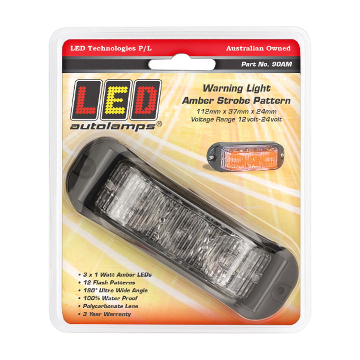 LED Autolamps 12/24V Amber Emergency Lamp With Strobe Surface Mount - 90AM
