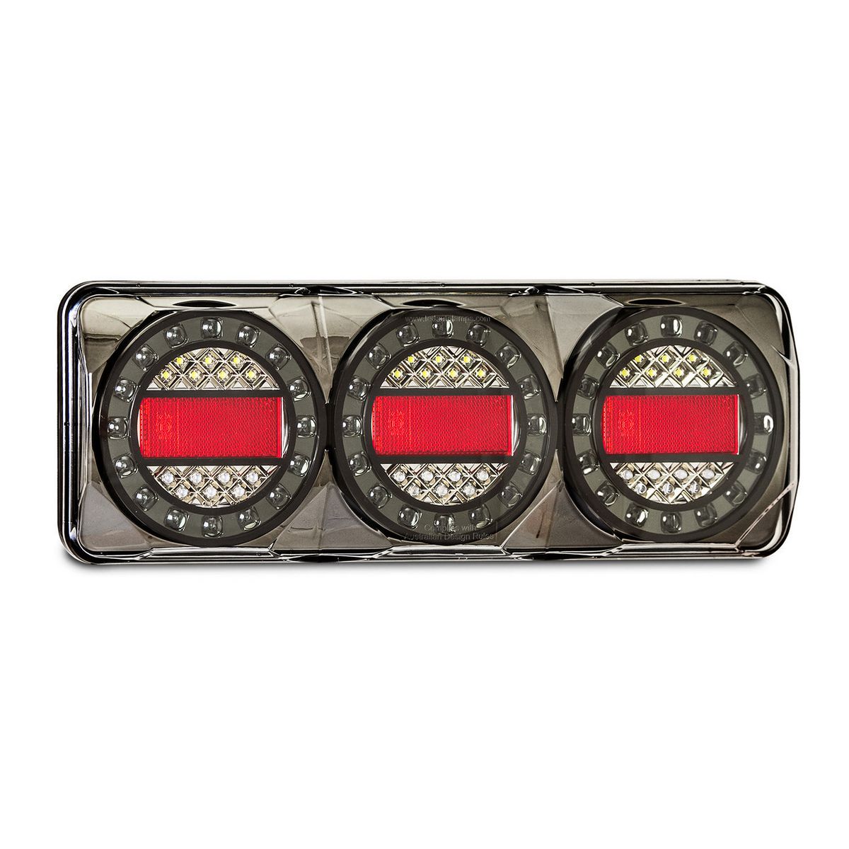 LED Autolamps  12/24V Maxilamp Stop/Tail/Indicator/Reverse/Reflector Combo Lamp Black Chrome - MAXILAMPC3XRWB