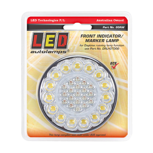 LED Autolamps 12V Front Indicator/Marker Lamp 80mm Round Blister Pack - 80AW