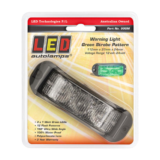 LED Autolamps 12/24V Green Emergency Lamp With Strobe Blister Pack - 90GM