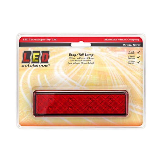 LED Autolamps Multi Volt Stop/Tail Lamp 8 Square LEDs With Black Base - 135RM