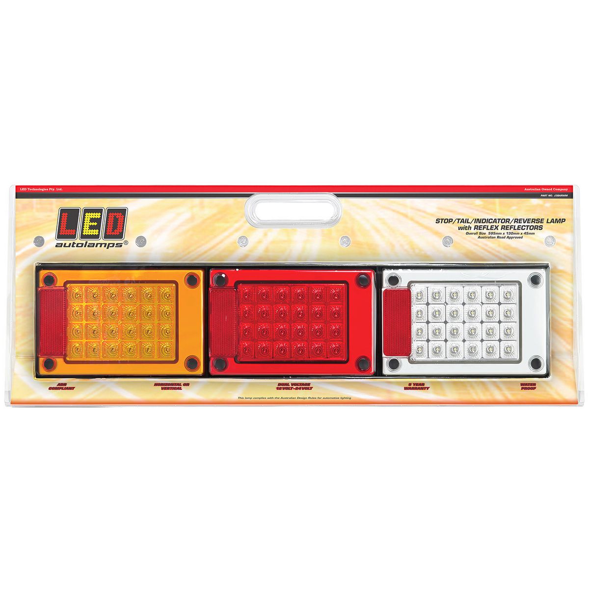LED Autolamps Multi Volt Jumbo Stop/Tail/Indicator/Reverse Lamp Assembly - J3BARWM