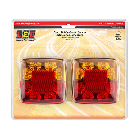 LED Autolamps Stop/Tail/Indicator/Reflector LED 12v Only 40cm Cable & Plug Twin  Blister Pack - 98BAR2