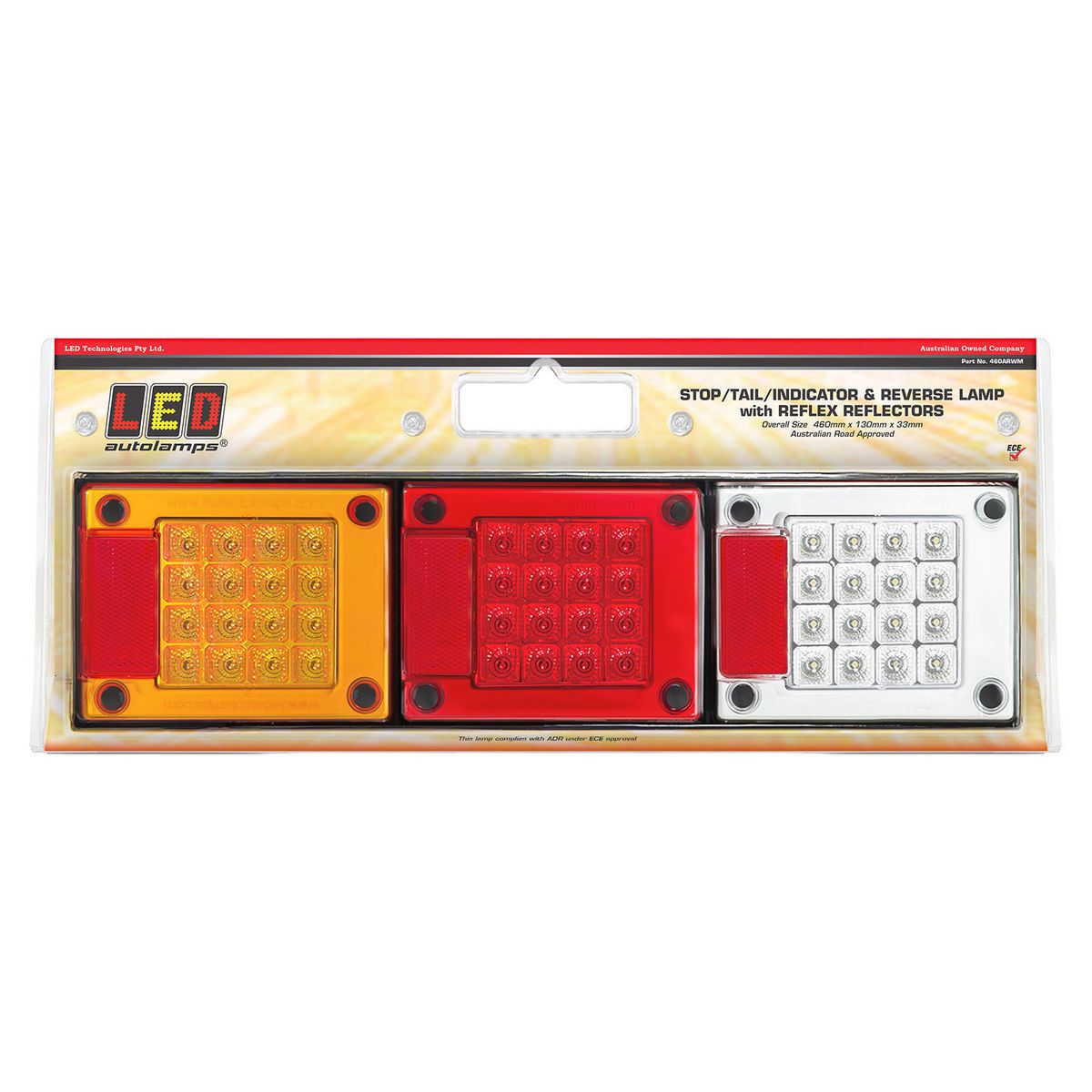LED Autolamps 12/24V Stop/Tail/Indicator/Reverse Lamp 460x130x33mm - 460ARWM