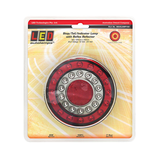 LED Autolamps 12/24V LED MaxiLamp Stop/Tail/Indicator/Reflector Light Round Blister Pack - MAXILAMP1XC