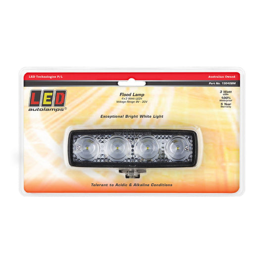 LED Autolamps 9/30V 12 Watt Flood Lamp Black Base 130x40x43mm - 13040BM