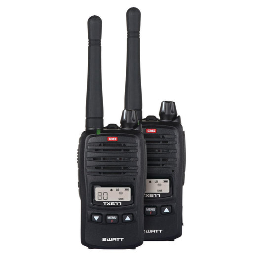 GME UHF CB Handheld Radio 2 Watt Twin Pack - TX677TP