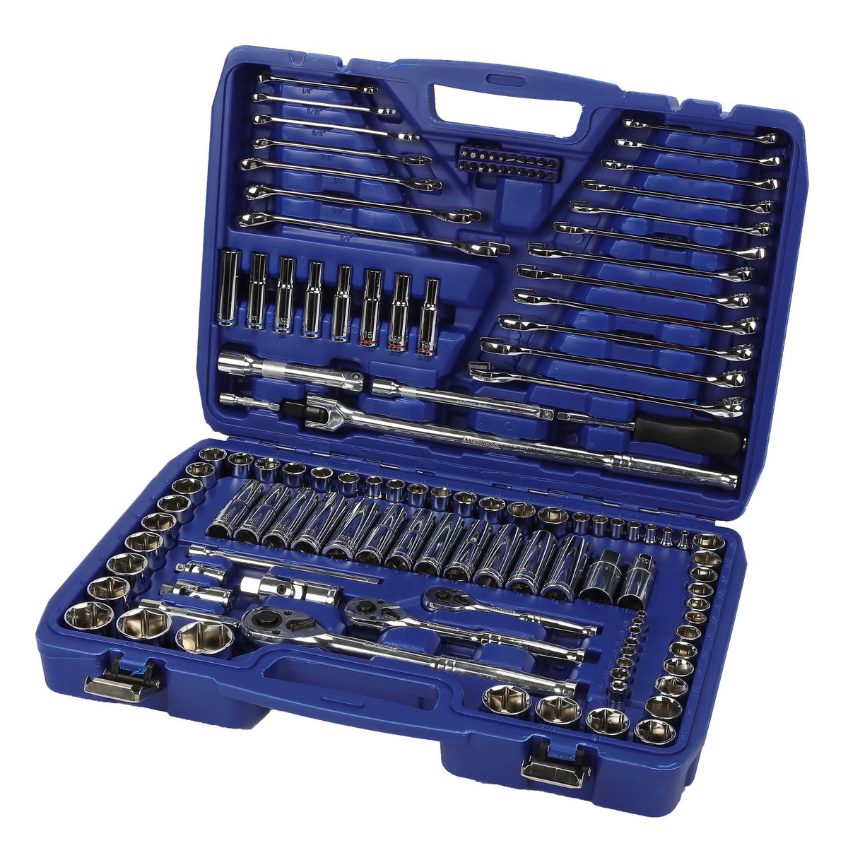 Mechpro Blue Automotive Tool Kit Metric/SAE 1/4In, 3/8In & 1/2In Drive 128pc - MP220KCRV