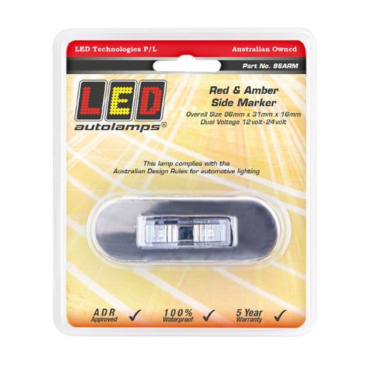 LED Autolamps  12/24V Side Marker LED Red Amber Permanent Mount - 86ARM