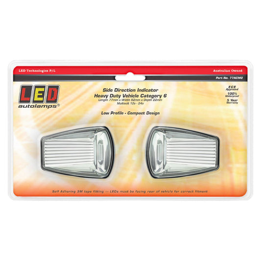 LED Autolamps 12/24V Cat6 Side Direction Indicator Clear Lens Twin Blister - 77ACM2