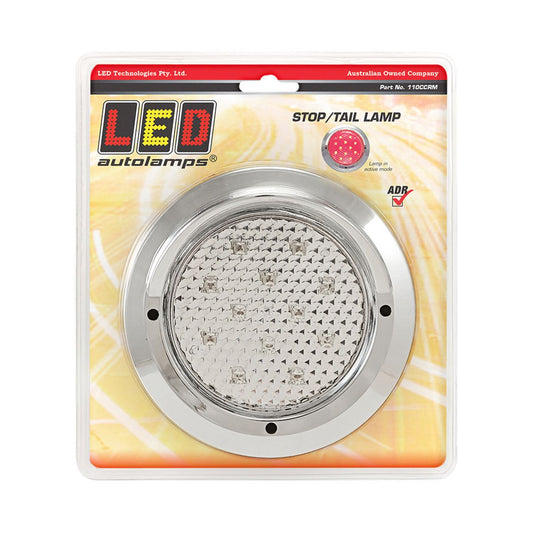 LED Autolamps 12/24V Round LED Stop/Tail Lamp Grommet And Chrome Flange - 110CCRM
