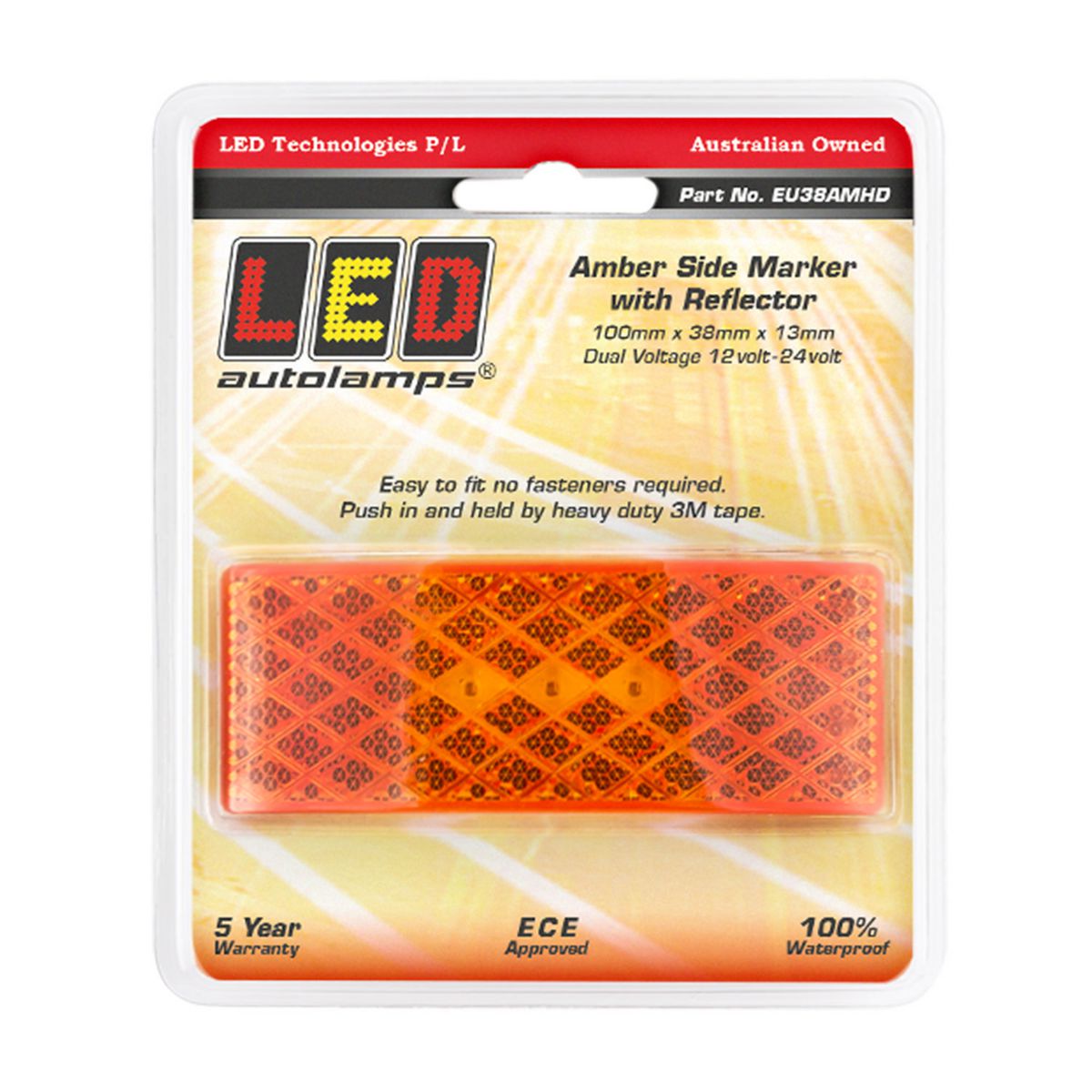 LED Autolamps  12/24V Amber Side Marker With In Built Reflector - EU38AMHD
