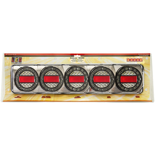 LED Autolamps 12/24V Maxilamp Stop/Tail/Indicator/Reflector 5 Lamp Combination Black Chrome - MAXILAMPC5XRR