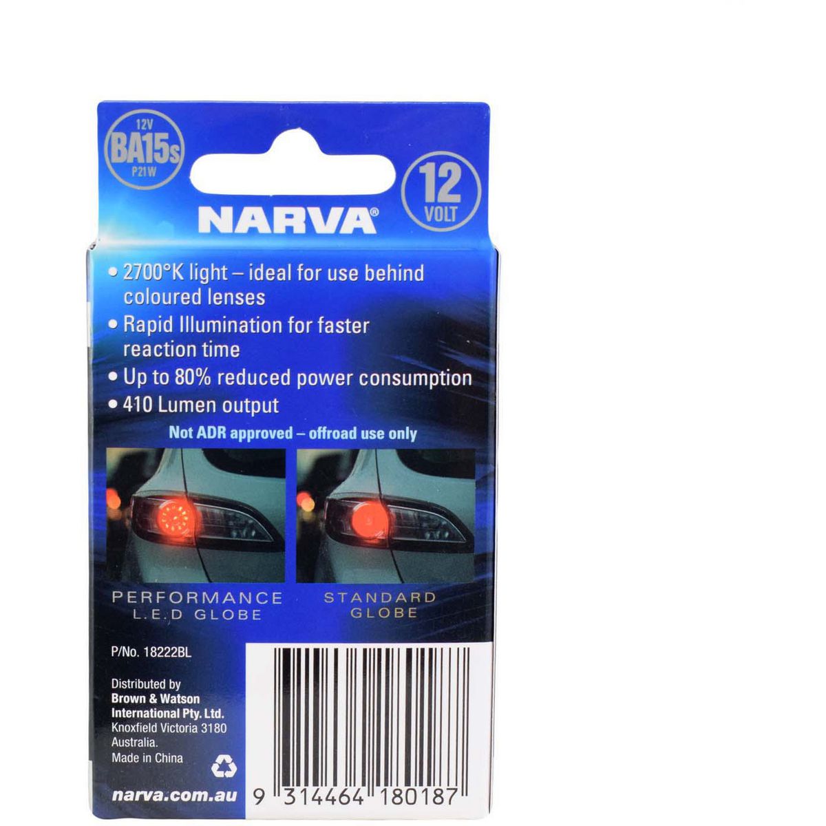 Narva LED Globe 12V 2700K 410Lm Ba15S - 18222BL