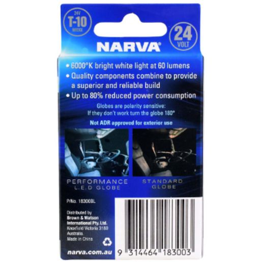 Narva LED Globe 24V 6000K 60Lm W2.1 X 9.5D - 18300BL