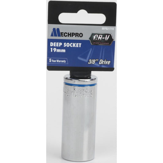 Mechpro Blue Single Deep Socket 19mm 3/8In Drive Metric - MPB21719
