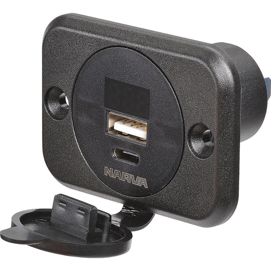 Narva USB USB-C Socket w LED Volt Amp Meter - 81106BL