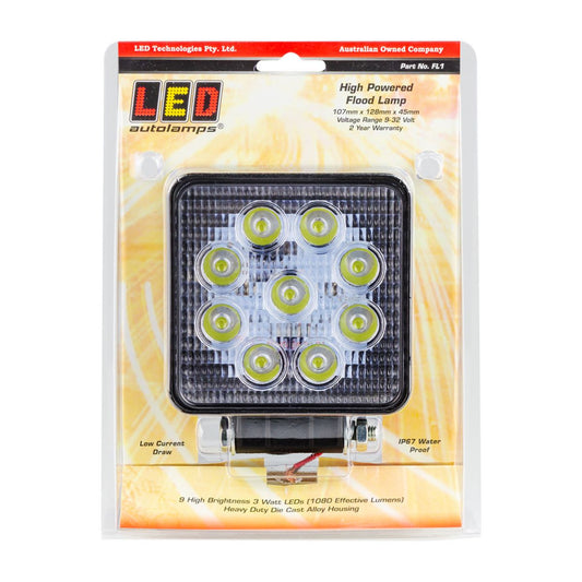 LED Autolamps 9/32V Heavy Duty High Powered Square LED Flood Lamp - FL1